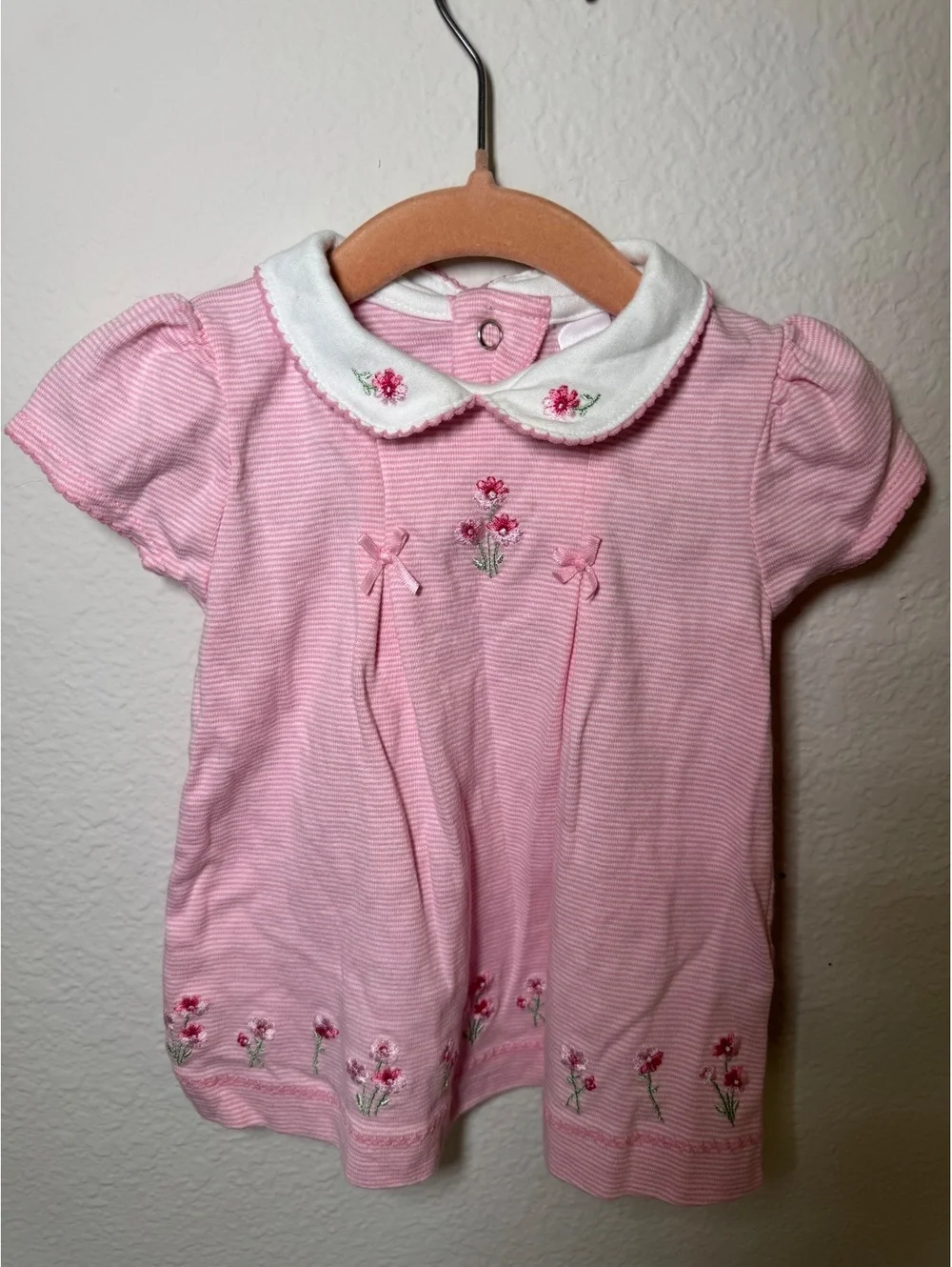 Vintage Carter's Baby Girl Pink Dress Floral Embroidery and White Peter Pan